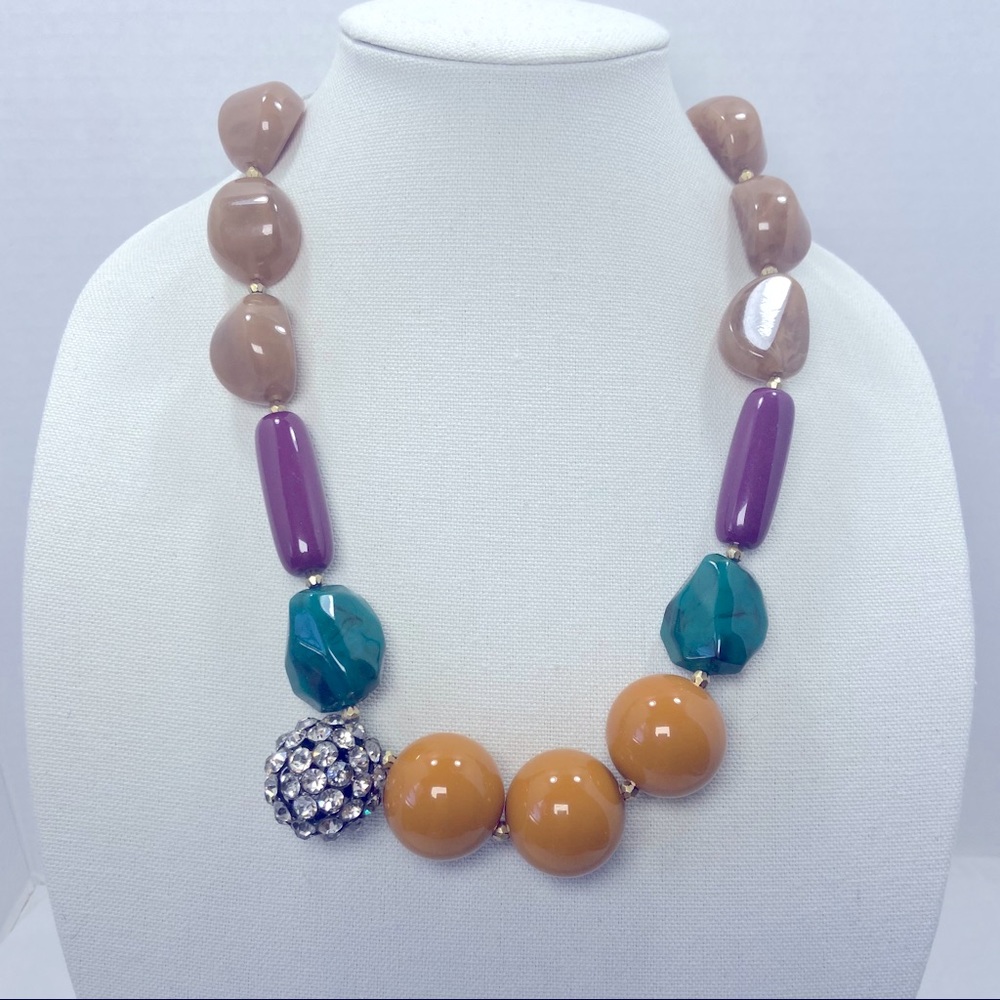 celestemichelle Statement Necklace Bali Nights Orange Green Purple rhinestones